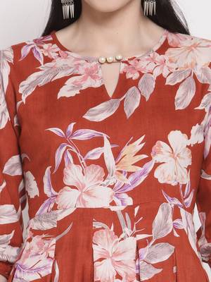 Brown printed rayon ethnic-kurtis 3