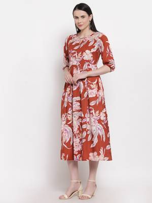 Brown printed rayon ethnic-kurtis 5