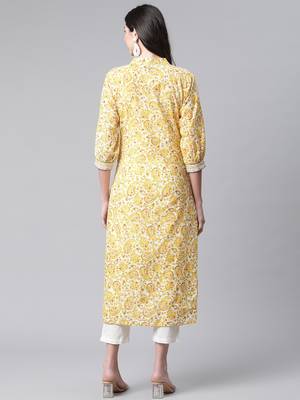 Yellow printed cotton ethnic-kurtis 2