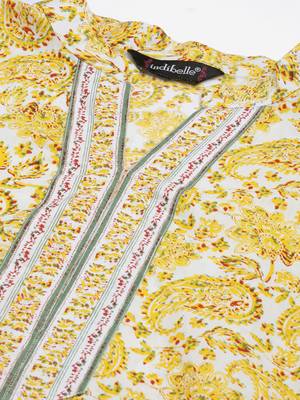 Yellow printed cotton ethnic-kurtis 3