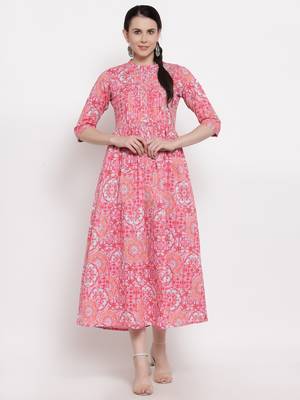 Pink printed cotton ethnic-kurtis 1