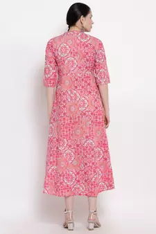 Pink printed cotton ethnic-kurtis