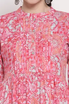 Pink printed cotton ethnic-kurtis