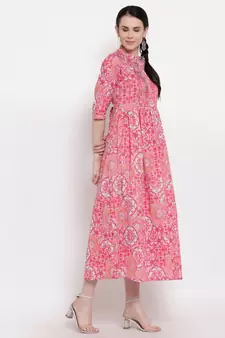 Pink printed cotton ethnic-kurtis
