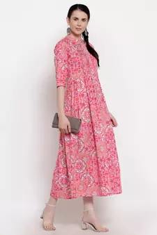Pink printed cotton ethnic-kurtis