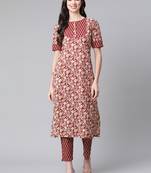 Maroon printed cotton ethnic-kurtis