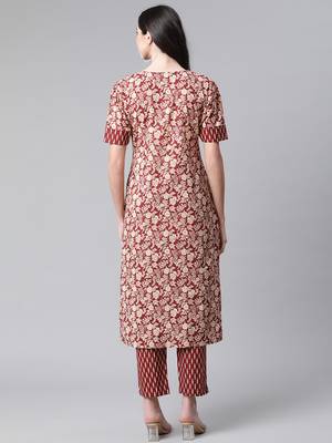 Maroon printed cotton ethnic-kurtis 2