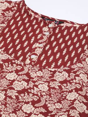 Maroon printed cotton ethnic-kurtis 3