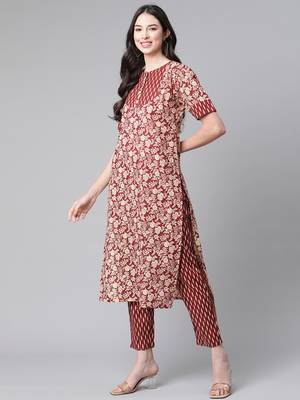 Maroon printed cotton ethnic-kurtis 4