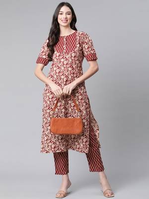 Maroon printed cotton ethnic-kurtis 5
