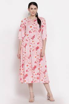 Pink printed rayon ethnic-kurtis