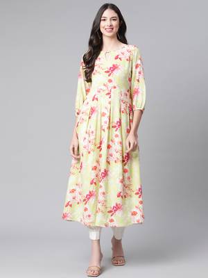 Light-green printed rayon ethnic-kurtis 1