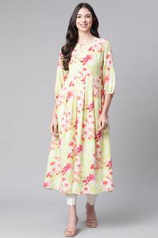 Light-green printed rayon ethnic-kurtis