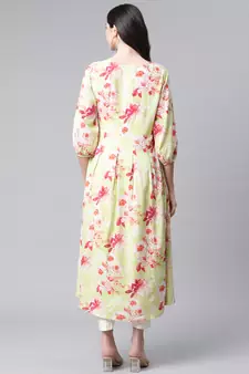Light-green printed rayon ethnic-kurtis