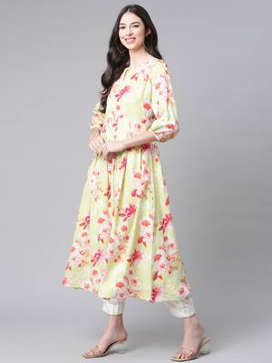 Light-green printed rayon ethnic-kurtis 4