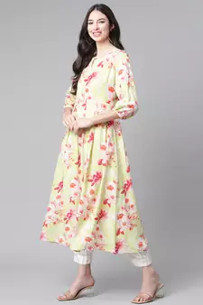 Light-green printed rayon ethnic-kurtis
