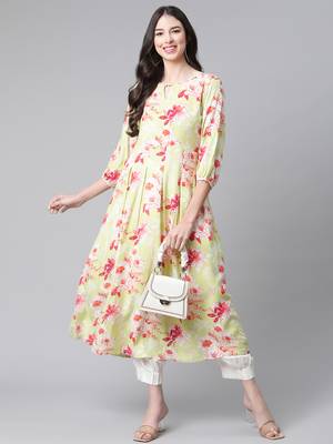 Light-green printed rayon ethnic-kurtis 5