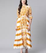 Mustard printed rayon ethnic-kurtis