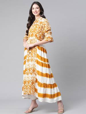 Mustard printed rayon ethnic-kurtis 4
