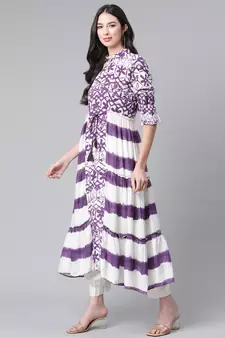 Purple printed rayon ethnic-kurtis