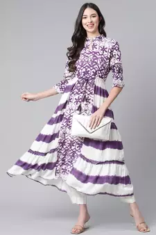 Purple printed rayon ethnic-kurtis