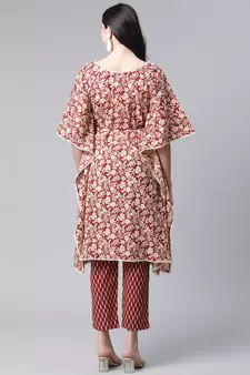 Maroon printed cotton ethnic-kurtis