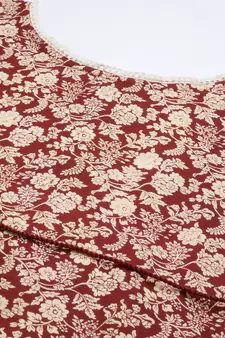 Maroon printed cotton ethnic-kurtis