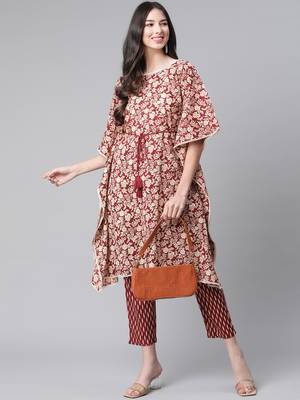 Maroon printed cotton ethnic-kurtis 5