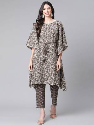 Coffee printed cotton ethnic-kurtis 1