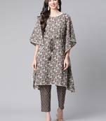 Coffee printed cotton ethnic-kurtis