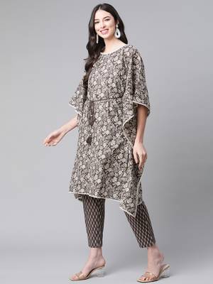 Coffee printed cotton ethnic-kurtis 4