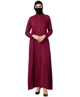 Maroon Rayon Plain Front-Open Abaya 1