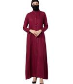 Maroon Rayon Plain Front-Open Abaya