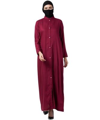 Maroon Rayon Plain Front-Open Abaya 2