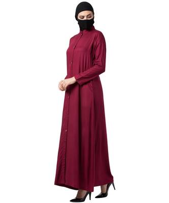 Maroon Rayon Plain Front-Open Abaya 3