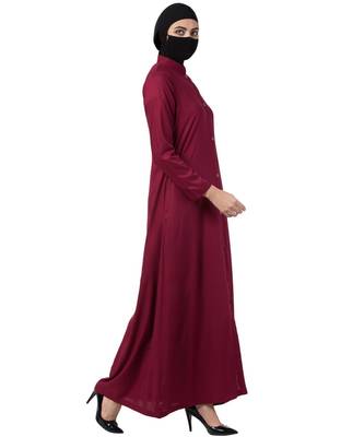 Maroon Rayon Plain Front-Open Abaya 4