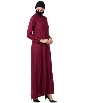 Maroon Rayon Plain Front-Open Abaya 5
