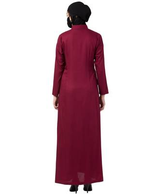 Maroon Rayon Plain Front-Open Abaya 6
