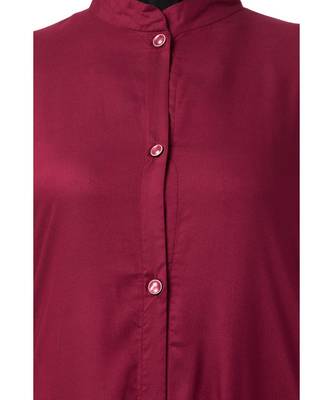 Maroon Rayon Plain Front-Open Abaya 7