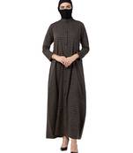 Brown Front Open Dress in Poly Cotton