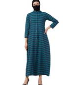 Teal Front Open Dress in Poly Cotton