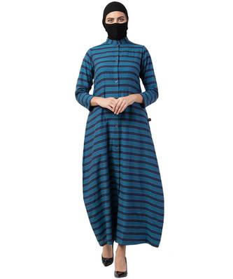 Teal Front Open Dress in Poly Cotton 1