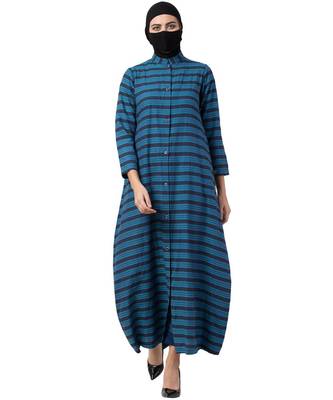 Teal Front Open Dress in Poly Cotton 2