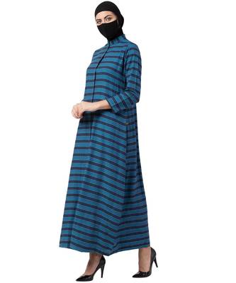 Teal Front Open Dress in Poly Cotton 3