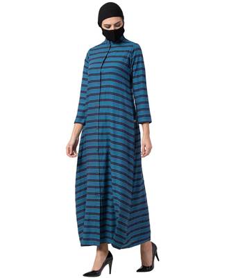 Teal Front Open Dress in Poly Cotton 4