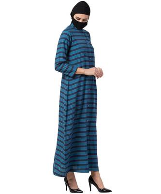 Teal Front Open Dress in Poly Cotton 5