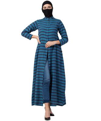 Teal Front Open Dress in Poly Cotton 9