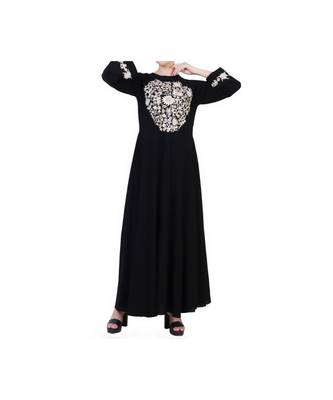 Black Umbrella Flare Dress With Embroidery 2