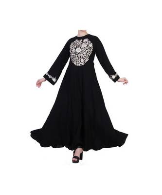 Black Umbrella Flare Dress With Embroidery 3