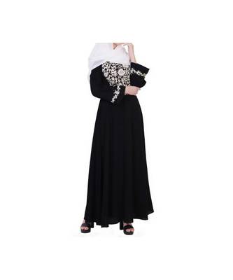 Black Umbrella Flare Dress With Embroidery 10